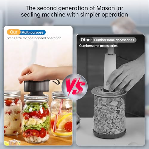 Image of Electric Mason Jar Vacuum Sealer Kit, 3-in-1 Handheld Automatic Vacuum Sealer for Mason Jars, Food Savers & Containers | Ideal for Canning Jams, Pickles, Dry Foods, Grains | Present for Mom, Black