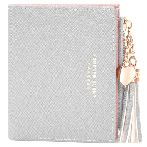 Womens Small Wallet Mini Purse Bifold Slim Card Case Holder Zipper Coin Pocket Girls Cute Tassels & Love Wallets