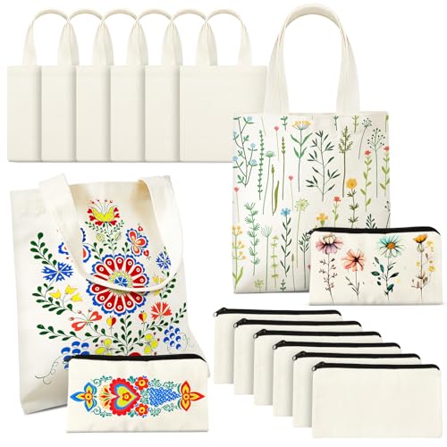 Amylove Conjunto de 12 mini bolsas de lona inclui pequenas bolsas de lona em branco, pequenas bolsas com zíper para sublimação (21 x 20 cm, cor natural)
