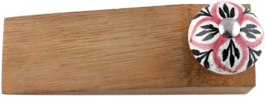 IndianShelf 1 Piece Wood Decorative Door Stoppers for Bottom of Door- Black Heavy Duty Non Slip Rubber Base Door Wedges- Sturdy Floor Door Stop for Inside and Outside
