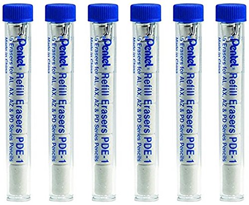 Pentel PDE-1 Eraser Refills for Mechanical Pencils Pack of 6 Tubes (30 Erasers)
