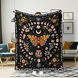 Lifeel Orange Butterfly Moon Flower Fleece Throw Blanket, Botanical Floral Plant Boho Cozy Decor Nap Blankets for Sofa Bed Couch Chair or Dorm Throws 40×50 inch