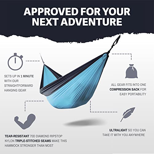 Rallt Camping Hammock With Ultralight 12Kn Carabiners And 20Ft Of Rope - Portable Outdoor Hiking And Camping Gear - Hammock Made W/Ripstop Parachute Nylon - Outdoor Gear For Hiking And Backpacking #TOP1
