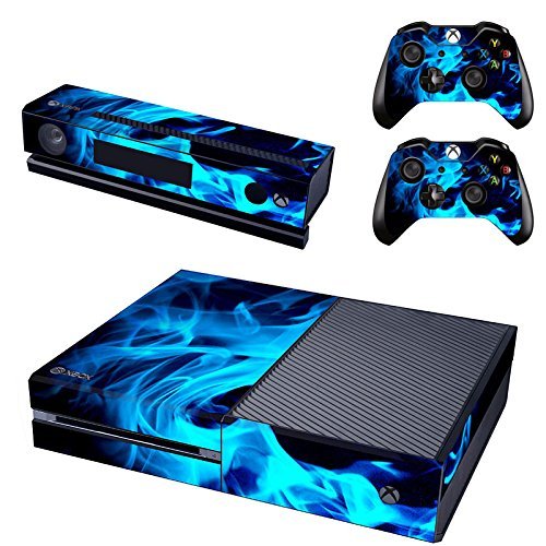 Uushop Protective Vinyl Skin Decal Cover For Microsoft Xbox One Console Wrap Sticker Skins With Two Free Wireless Controller Decals Blue Fire Flame(Not For One S Or X) #TOP3