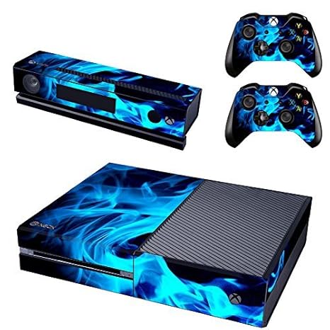 Elton Blue Fire Flame Theme 3M Skin Sticker Cover for Xbox One Console, Kinect & Controllers