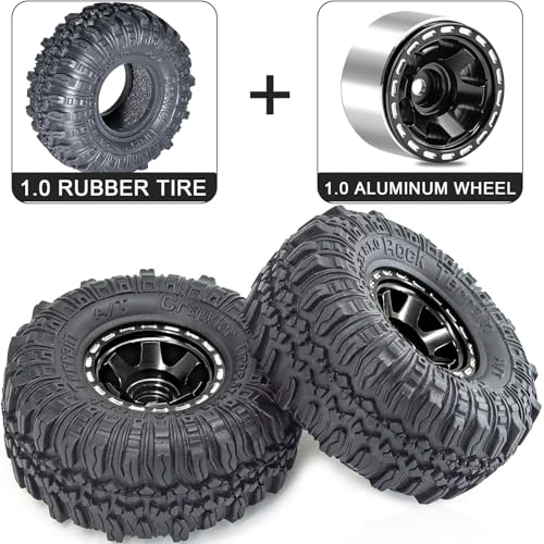 RcThjia 1.0 Beadlock Wheels and Tires Set