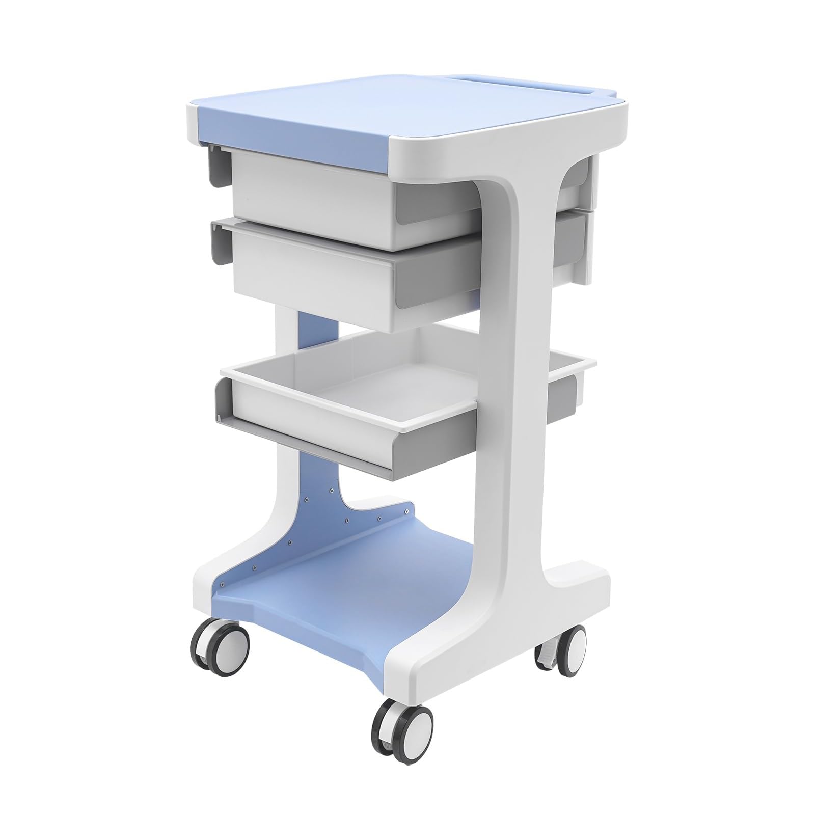 Carrito de 3 Niveles para Uso General, Carrito con Ruedas para salón de Belleza con 2 gabinetes de Almacenamiento y Ruedas, Carrito con Ruedas para Equipos médicos de Belleza(Blue)