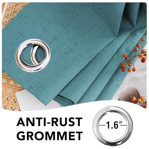 Image of H.VERSAILTEX Blackout Curtains Linen Curtains 120 inches Long 100% Black Out Curtains for Bedroom Windows, Textured Linen Look Draperies Grommet with White Liner, 2 Panels, Teal