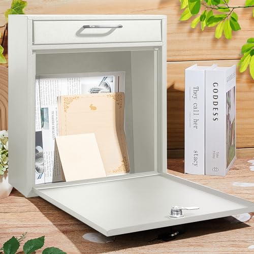 Yaocom Locking Mailbox with Key for Outdoor 12 x 10.5 x 4.7 Inches Large Wall Mount Mail Box with Lock Security Mail Drop Metal Collection Boxes Hanging Secure Postbox(Creamy White) by Yaocom - Image 4