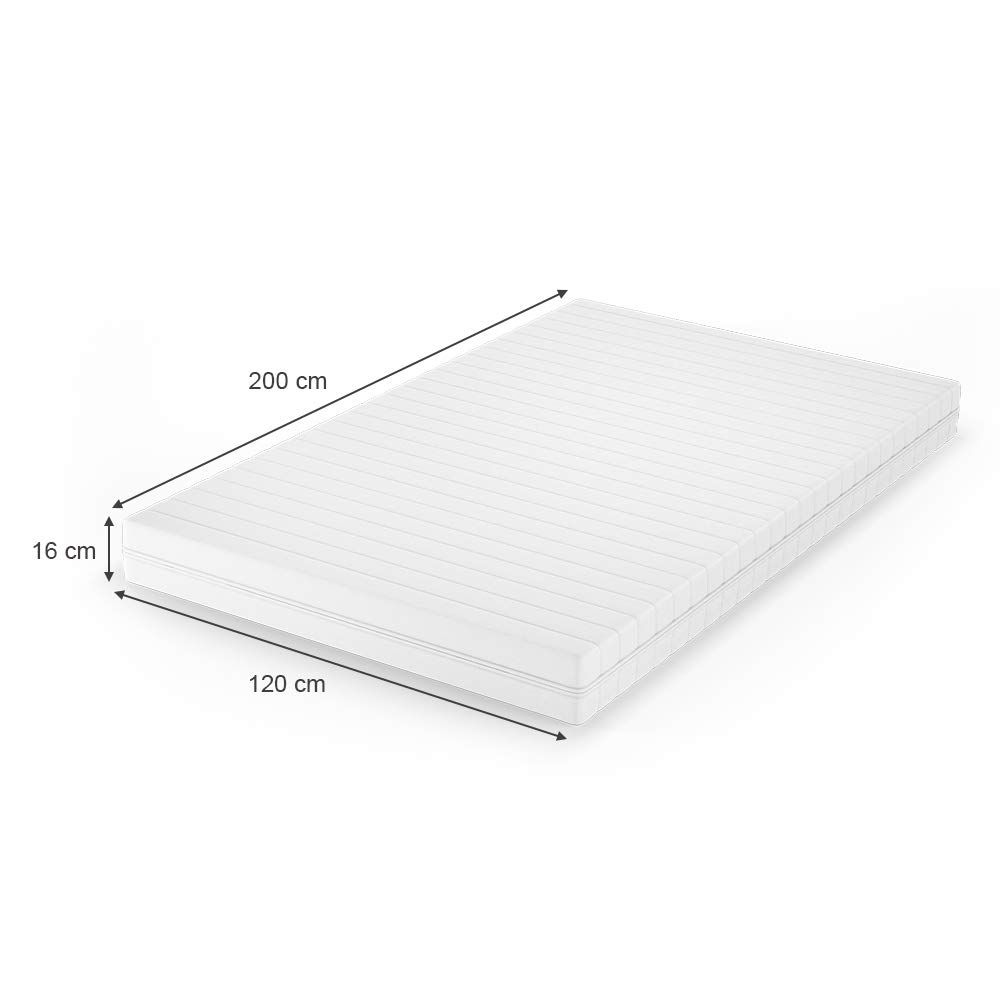 VitaliSpa Matelas en Mousse Froide, Blanc, 120x200cm H3 degré de dureté, 7 Zones, avec Housse Amovible et Surface de Couchage à élasticité ponctuelle