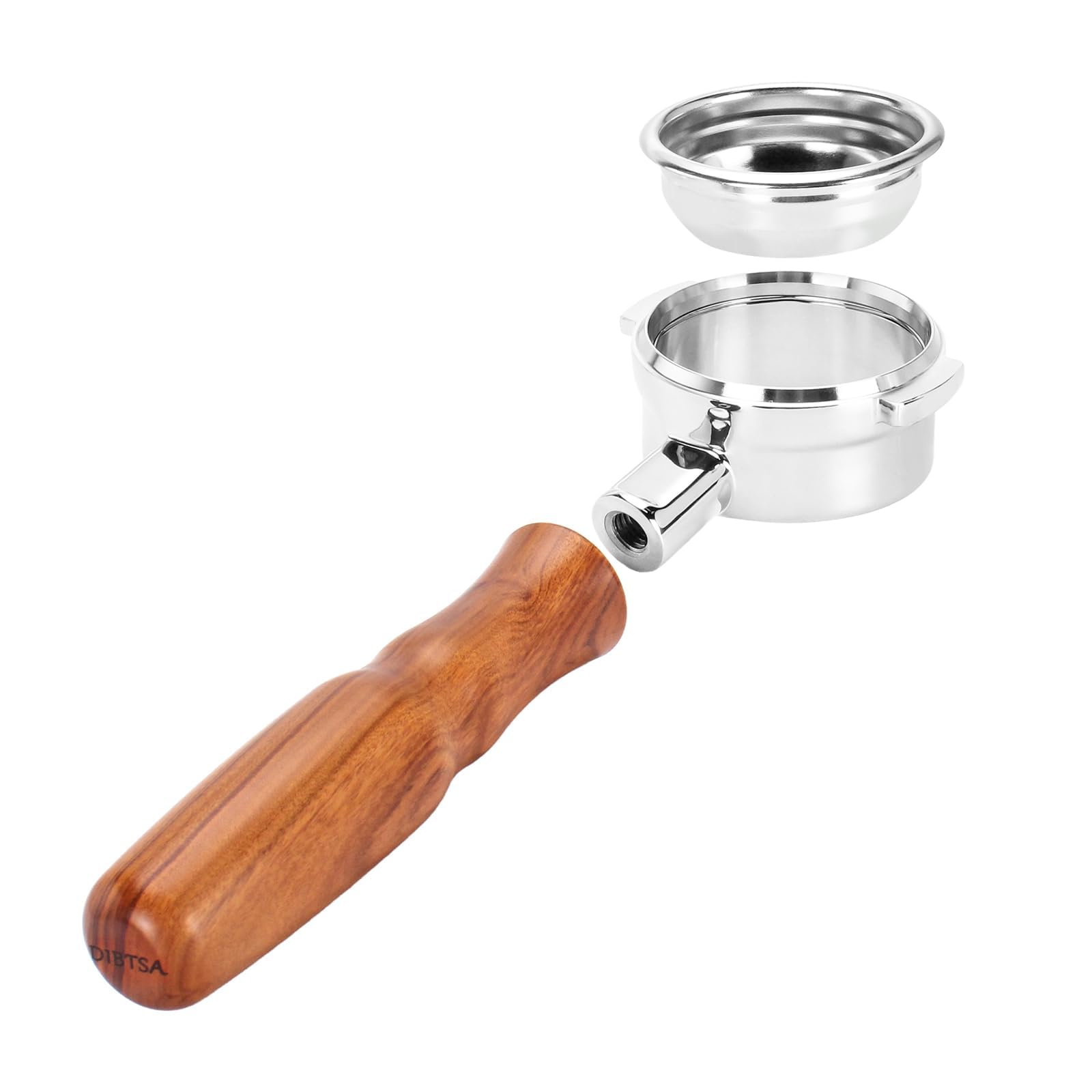 Bodenloser Siebträger 58mm für Compatible with all La Marzocco Machines,Siebträgerkopf aus 304 Edelstahl, Griff aus massivem Rotes Guibao