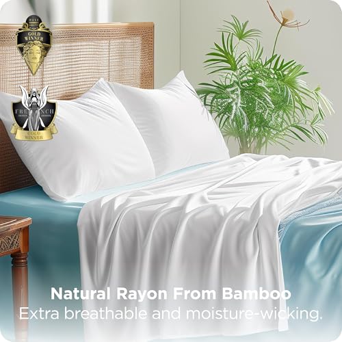 Image of Bedsure King Size Pillow Cases Set of 2, 100% Rayon Derived from Bamboo | Cooling Pillowcases, Similar to Silk Pillow Covers with Envelope Closure, PureWoven Bedding Gift, White, 20x36 Inches