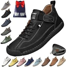 Comfortable Orthopedic Sneakers, Unisex Handmade Leather Comfy Shoes, Slip on Soft Comfort Orthopedic Support Boots Black,10 Women/8.5 Men
