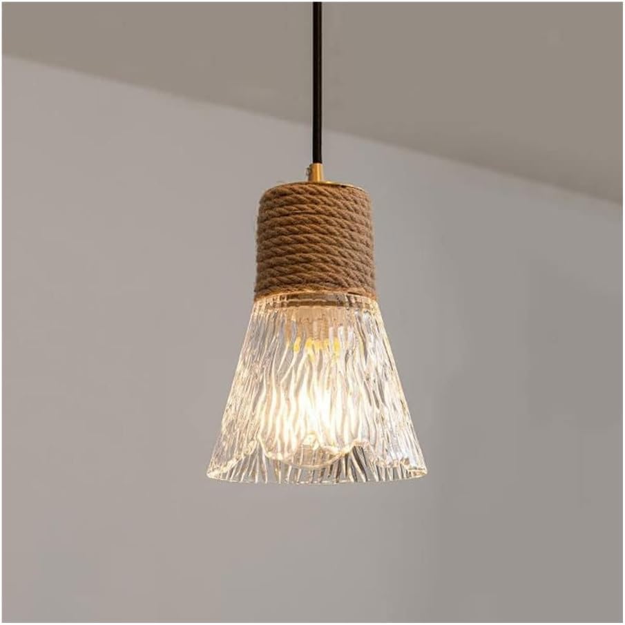 Lampe à suspension mini en verre et corde de chanvre réglable pour luminaire contemporain