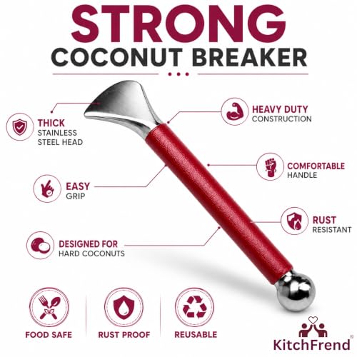 Image of Coconut Breaker & Coconut Slicer Combo | Stainless Steel Coconut Opener with Coconut Flesh Remover Tool | Easy Coconut Cracker Set | Heavy Duty Kitchen Tool