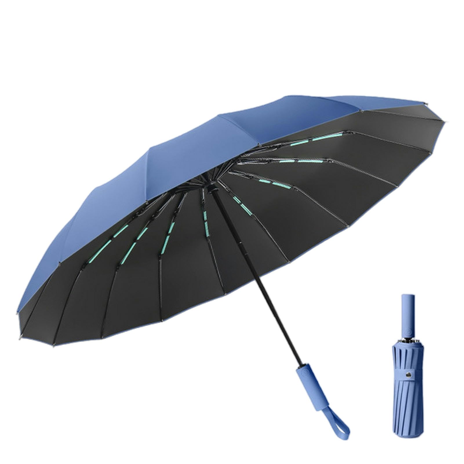 Gyios Unisex Kids 32-Bone Haze Blue Umbrella Reinforced 32 Ribs Windproof Strong Automatic Umbrella For Double Bone Rain And Sun Uv Sunproof Umbrellas