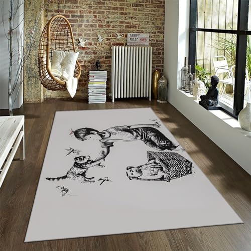 Tapis doux confortable style graffiti Banksy lavable grand format 120x240