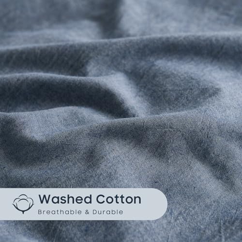 Wake In Cloud A1107-BT3-Q(J) Cotton Duvet Cover Set, Queen Size, Chambray Denim Blue thumb #5