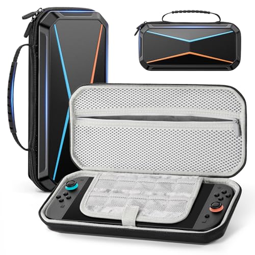 Lmcpa Zaprojektowana torba na konsolę Nintendo Switch 2 2025, torba podróżna z 20 wkładami do gier, PC, przenośne twarde etui ochronne na konsolę Nintendo Switch 2 2025 i akcesoria, czarna, czarna