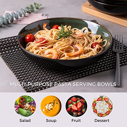 Leratio 9.0" Pasta Bowls,38Oz Ceramic Pasta Bowls,Reactive Glaze Pasta Bowl Set Of 4,Microwave & Dishwasher,Oven Safe,Large Wide Serving Bowls For Salad, Dessert, Pizza, Scratch Resistant-Green #TOP4
