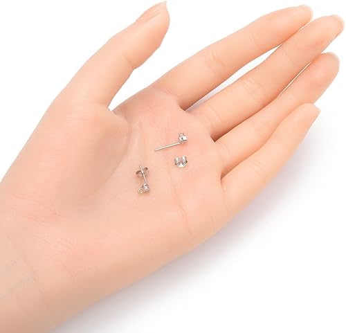 Miniatura 3 de Adabele - 2 pares de aretes de plata de ley auténtica de 0.118 pulgadas (0.118 in) con circonitas cúbicas pequeñas, anillo cerrado, circonita