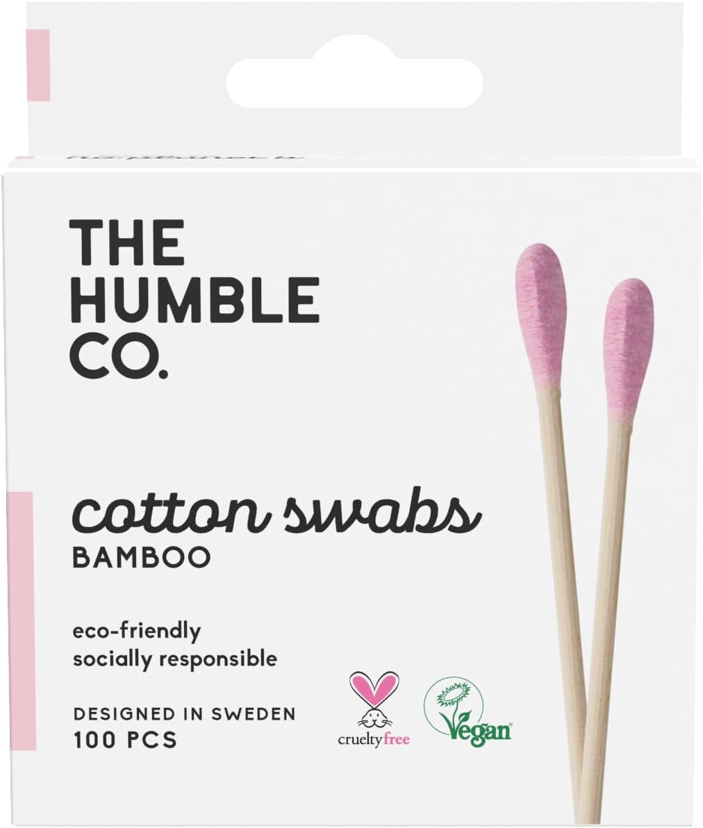 The Humble Co. Natural Cotton Swabs | Purple | Biodegradable, Eco-Friendly, Vegan | Perfect for Ears, Makeup, Pet care and Cleaning (1 x 100)