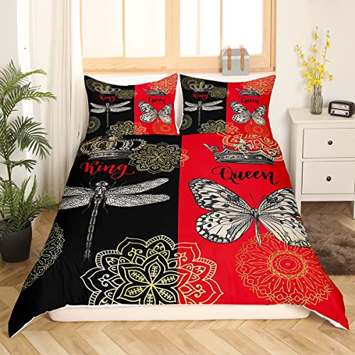 Erosebridal Butterfly Duvet Cover Sets Golden Bohemian Floral Bedding Set Retro Crown Comforter Cover Black Red Wedding Anniversary I Love You Gift For Her Romantic Valentine's Day King Size #TOP18