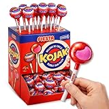 Caramelo con Palo sabor cereza, Caramelo relleno de Chicle Kojak, Apto para veganos, sin gluten, sin huevo y sin lactosa es completamente apto para celíacos, Contiene 1 caja de 20 unidades