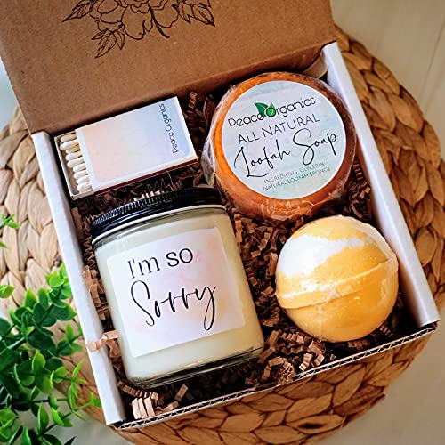 I'm Sorry Gift for Wife - Apology Spa Gift Set with Rose Scented Soy Candle