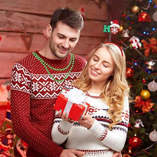 Image of fiintrwa Christmas Headband Beads Necklace Hair Hoop Eyewear Eyeglass Santa Hat Photo Props for Xmas Party Decoration Supplie