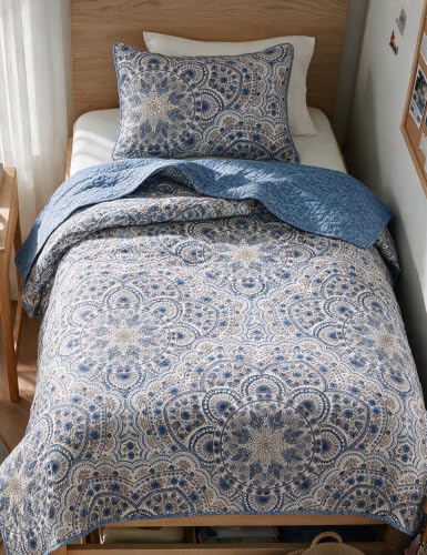 Comfort Spaces Valerie Boho Reversible Twin Quilt Bedding Set, 2 PC, Blue - image 1