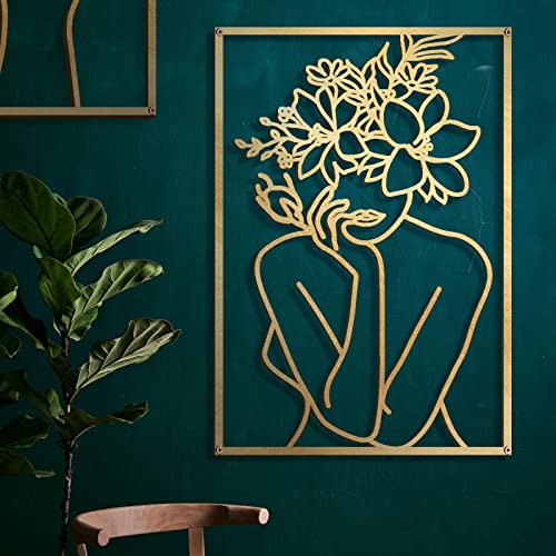 Glamativity 4 Pack Gold Wall Art Décor, Minimalist Décor Single Line Art Wall Décor, Real Metal Wall Art, Woman's Body Shape Abstract Wall Art (Gold Classic Style, M Size 17 X 11.8'') #TOP1