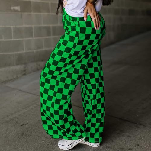 Womens Y2K Checkered High Waist Wide Leg Pants Elastic Waistband Trousers with Pockets Lounge Sweatpants Streetwear4