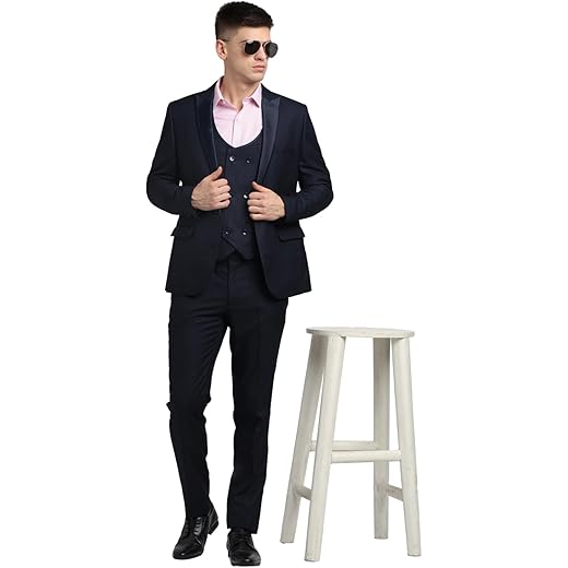 Mens Tailored Fit Dark Blue Three Piece Suit