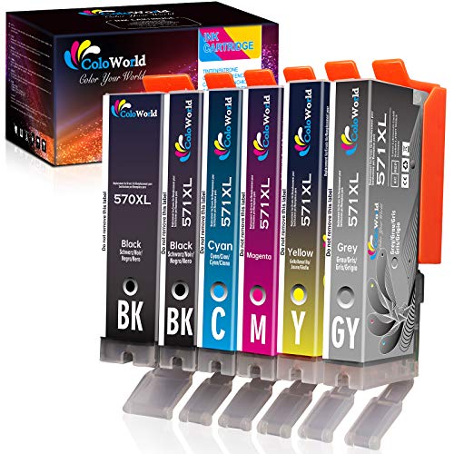 ColoWorld 570XL 571XL Druckerpatronen Multipack für Canon PGI-570 XL CL-571 XL Schwarz,Cyan,Magenta,Gelb,Grau Patronen für PIXMA MG7750 MG7751 MG7752 MG7753 TS9050 TS9055 TS8050 TS8051 Druckers 6-Pack Cover