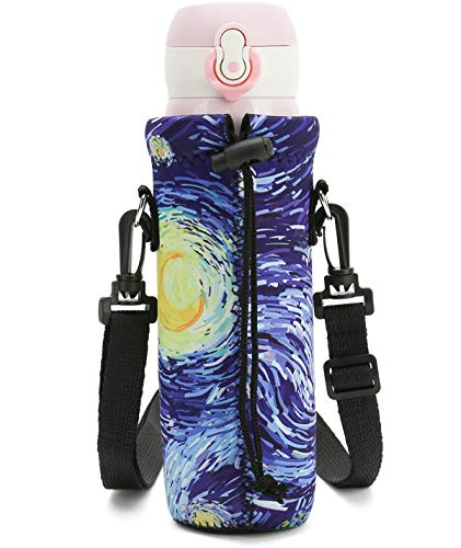 Image of RICHEN Neoprene Water Bottle Carrier Bag with Adjustable Shoulder Strap,Insulated Water Bottle Cover for Stainless Steel /Glass /Plastic Bottles