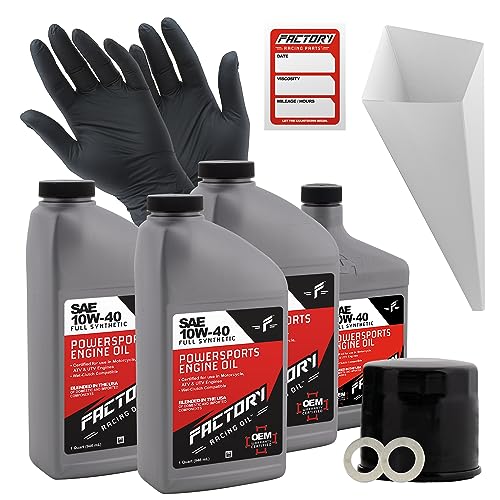 Factory Racing Parts Oil Change Kit compatible with Suzuki C90/C90T Boulevard – Includes 3.5 Quarts of 10W-40 Full Synthetic Oil, 1 Filter, 1 Crush Washer, 1 Funnel, 1 Oil Change Reminder Sticker