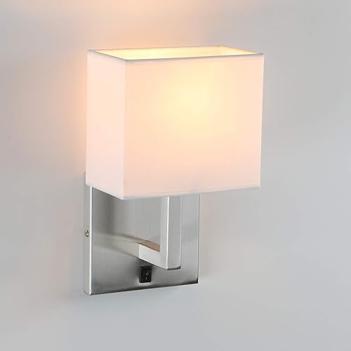 Miniatura 7 de PERMO Juego de 2 lámparas de pared individual con pantallas textiles blancas y botón de interruptor de encendidoapagado, pequeñas lámparas modernas