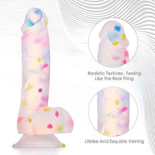 Louviva Confetti Dildo Realistic Clear Silicone Suction Cup Women Sex Toy, 7 Inch #TOP2