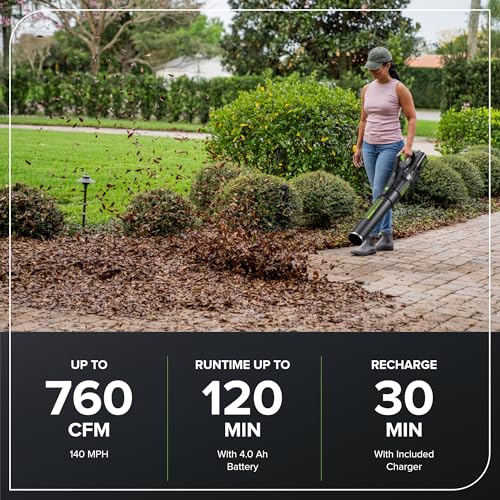 Image of Greenworks 82V Brushless (760 CFM / 140 MPH) Cordless Leaf Blower, 4.0Ah Battery and Dual Port Charger (Great for Landscapers and Professionals)