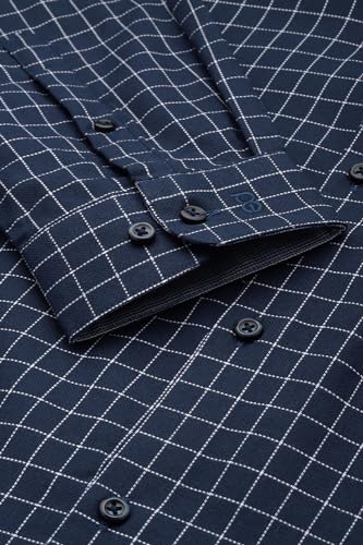 Image of Peter England Men's Micro-Checkered Formal Slim Fit Full Sleeve Shirt | Cotton Rich