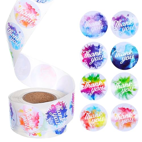 1000 Pieces Thank You Stickers Roll 1 Inch Round Envelopes Seal Thank You Stickers for Small Business Elegant Self-Adhesive Labels for Presents Bags Wrapping Supplies, 8 Designs