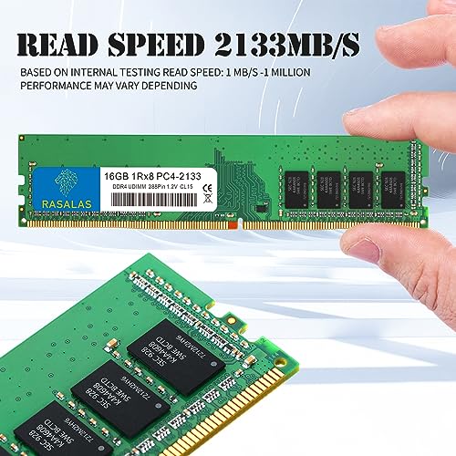 Image of RASALAS 16GB DDR4 2133MHz PC4-17000 Non-ECC Unbuffered 1.2V CL15 1Rx8 Single Rank 288 Pin UDIMM Desktop Memory RAM Module Upgrade