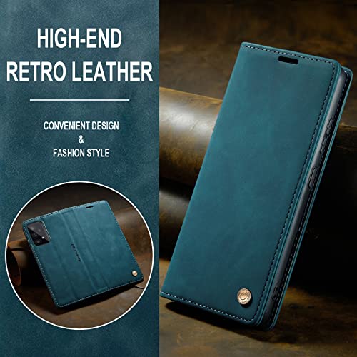 Image of QLTYPRI Case for Samsung Galaxy A32 5G, Vintage PU Leather Wallet Case Card Slot Kickstand Magnetic Closure Shockproof Flip Folio Case Cover for Galaxy A32 5G - Blue