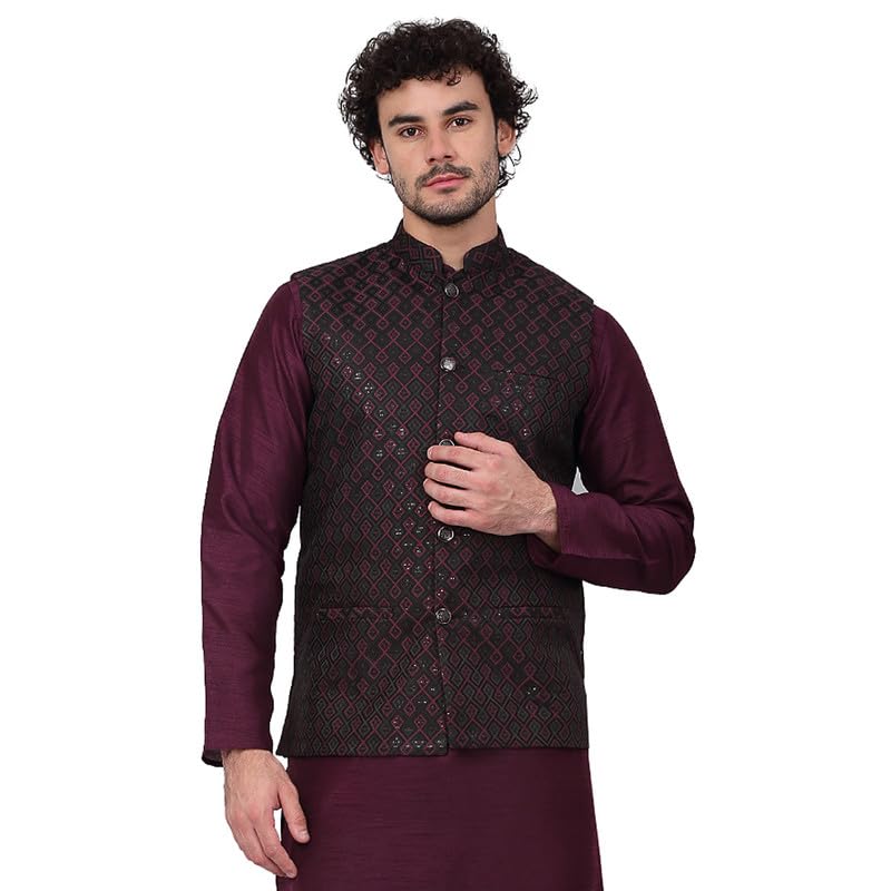 kraft india Men's Embroidered Sequins Jacquard Nehru Jacket-picture-20
