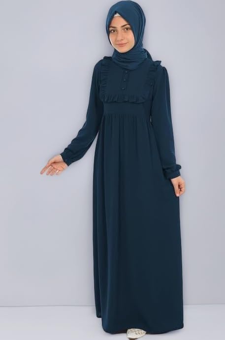 Muslim Closet๏ฟฝ Abaya for Young Girls Age Below 14 Years | Kids Abaya with Ruffled Design over chest | Baby Girl Burqa Design (MC-KRFL001)