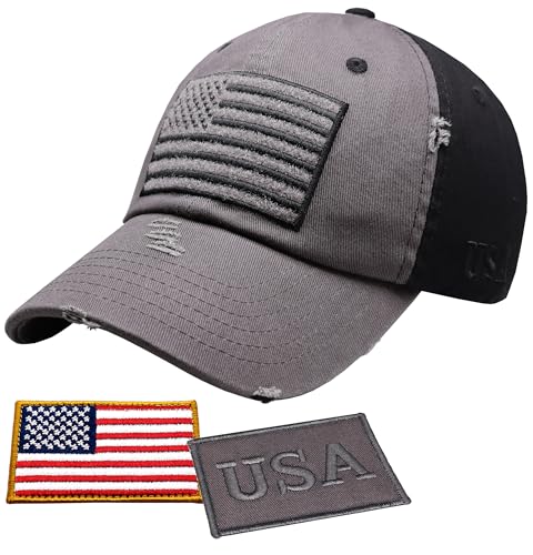 Image of Antourage American Flag Unisex Baseball Hat for Men and Women | USA Flag Mesh Snapback Flat Visor Cap + 2 Patriotic Patches