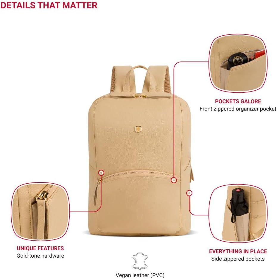 SwissGear Serenity Luxe Women's Laptop Backpack, Laptop Bag Fits Most 13-Inch Laptops, Taupe, 16 Inches - Image 4