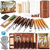 FANTICDE Schnitzwerkzeug Holz Schnitzset für Anfänger, 26 teiliges Schnitzmesser Set - HolzSchnitzset Carving Kit mit Anleitung, Handschuhe, Lindenholz, Schnitzlöffel Holzblöcke für Kinder Erwachsene