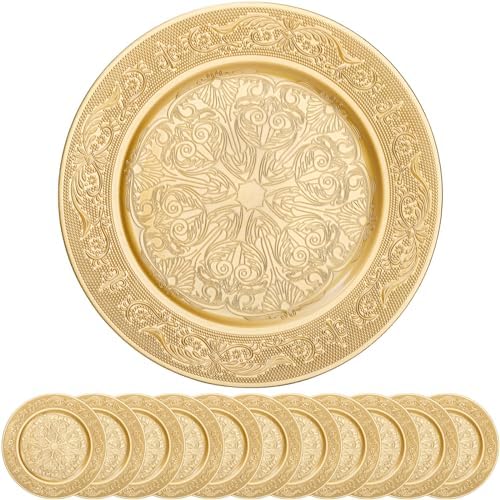 Platos Navideños Gold Charger Plates Set 13 Inch Round Charger Plate Bulk Plastic Charger For Dinner Wedding Party Gold Chargers - View #4